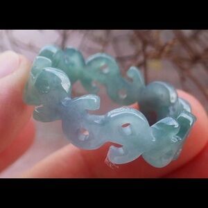 Certificate Jadeite jade Green Wealth Ring Money Size11.5